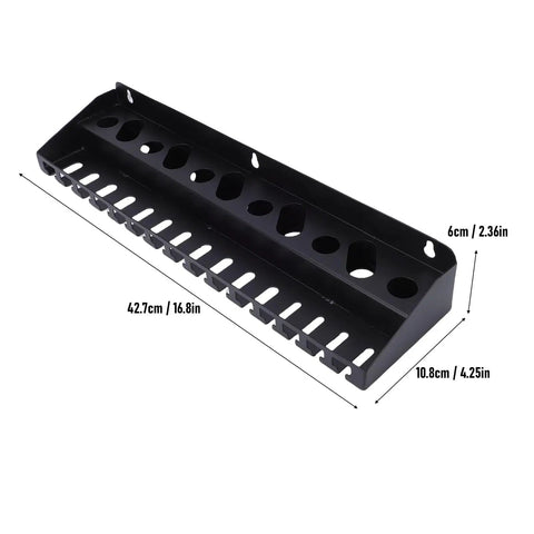 Vice Grip Holder Wall Mount for Pliers, Heavy Duty Metal Tool Rack, 3 Slot Sizes, Black Steel, Measures 42.7cm x 10.8cm x 6cm