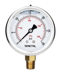 Front view of Glycerin Liquid Filled Low Pressure Gauge 0 To 30 Psi, 2.5 Inch Dial, Quarter Inch NPT, Stainless Steel Case