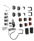 Various components of Six Degree Of Freedom Aluminum Robot Mechanical Arm Claw Kit With Servo Motors for DIY robotics project.