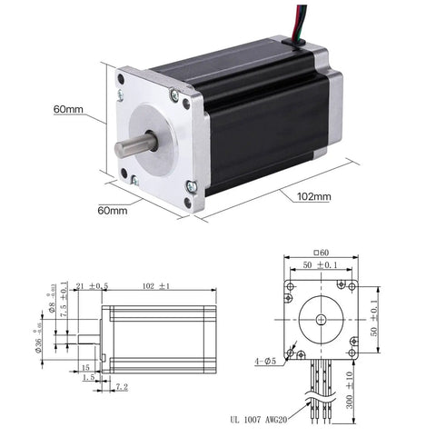 60x60mm Frame Nema 24 Stepper Motor 1.8 Degree 8mm Shaft 2 Phase 4 Wire 5A 60x60x102mm High Torque CNC And 3D Printer Drive For Your DIY Rigs And Automation Projects, front view