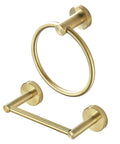 Gold Brushed Toilet Paper Holder And Towel Ring Set For Bathroom Wall Mount Double Post SUS304 Stainless Steel 2 Piece Versatile Horizontal Or Vertical Install Slick Premium Bath Hardware.