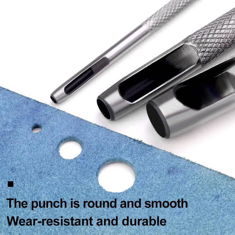 Close-up of 12 mm Round Hole Punch for Leather, Watch Bands, Belts, Canvas, Paper, and Plastics showing clean cut edges.