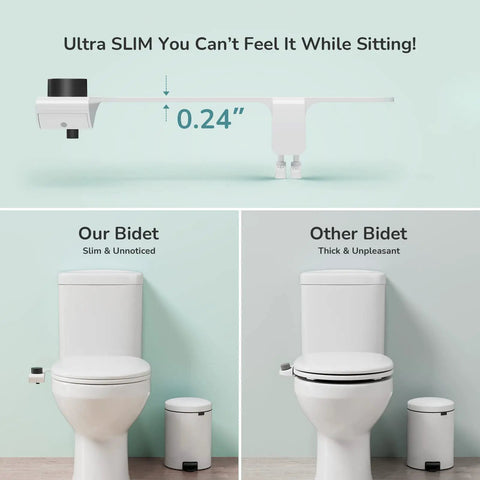Ultra Slim Toilet Bidet Attachment With Dual Detachable Nozzles Self Cleaning Mode comparison with regular bidet on toilets