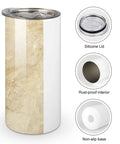 Beige Granite Stone Look Water Cup In 304 Stainless Steel Gradient Finish Leak Proof Push Pull Lid Thickened Base Portable