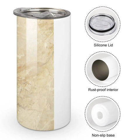 Beige Granite Stone Look Water Cup In 304 Stainless Steel Gradient Finish Leak Proof Push Pull Lid Thickened Base Portable
