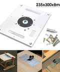 Precision Aluminum Router Table Insert Plate 235Mm X 300Mm X 8Mm Heavy Duty Base for woodwork with accessories.