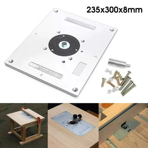 Precision Aluminum Router Table Insert Plate 235Mm X 300Mm X 8Mm Heavy Duty Base for woodwork with accessories.