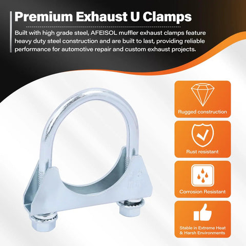 Close-up of Two Pack 1.77 Inch U-Bolt Clamp Saddle Style Exhaust Clamps For Mufflers And Tip Pipes 45mm Steel Heavy Duty U-Bolt