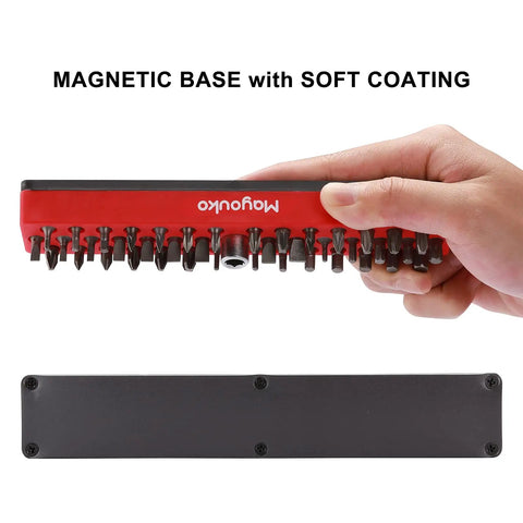 Magnetic Hex Bit Holder Rack Organizer With Magnet Base Pro Grade Four Racks 172 Hole Drill Bit Holder, hand holding.