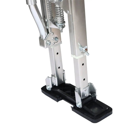 Close-up of Adjustable Aluminum Drywall Stilts For Painting And Cleaning 15 To 23 Inch Height showcasing rubber soles and braces