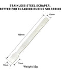 All In One Solder Kit With Tip Cleaner And Holder, stainless steel scraper for cleaning, 120mm length, 12g weight.