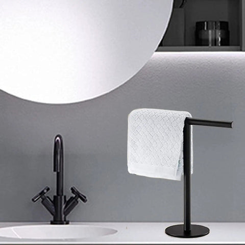 Hand Towel Holder Stand For Bathroom Vanity Countertop Matte Black Finish Free Standing Design Space Saving Movable T Shape
