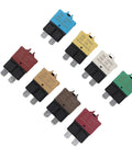 Heavy Duty 8 Pack Circuit Breaker Kit 3A To 30A Range with various amperage color-coded circuit breakers for automotive use.