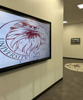 Indoor TV Enclosure For 42 To 50 Inch Screens Built Like A Tank With Shatterproof Front Panel mounted on wall in hallway