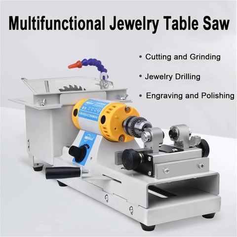 Industrial Grade 750W Mini Table Saw Featuring Integrated Polisher With Rapid Speed Knob Delivers Hella Accurate Bench Lathe Function For Clean Wood And Metal Work - Multifunctional jewelry table saw, compact design, for cutting and polishing.