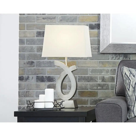 Modern 28 Inch Art Sculpted Table Lamp Two Pack in Silver Finish With White Rectangular Shade Resin Base Lit Living Room Lighting