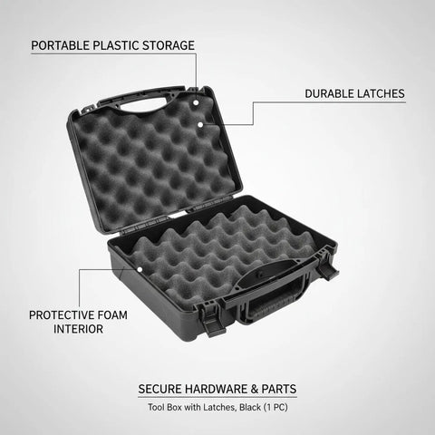 Grab And Go Portable Plastic Tool Box With Locking Latches showing protective foam interior and durable latches