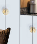 Two Pack Brushed Gold Zinc Alloy Cabinet Pulls Semi Circular Dresser Pulls For Drawers Cabinets And Doors 64mm Hole Center shown installed on cabinet