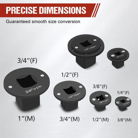 2026 Upgraded Low-Profile Impact Socket Adapter Set Lets You Get Into Tight Spots With Ease. 4-Piece Drive Reducer Kit Fits 1/4 To 3/8, 3/8 To 1/2, 1/2 To 3/4, And 3/4 To 1 Inch For Quick Fixes On Any DIY Project., black chrome vanadium impact socket adapters with labeled drive sizes