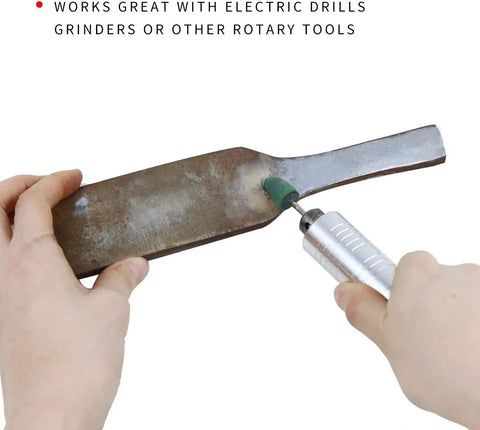 Using 20 Pcs 8mm Rubber Polishing Burr Point Bits for rotary tools to smooth a metal surface with a 1/8 inch shank.