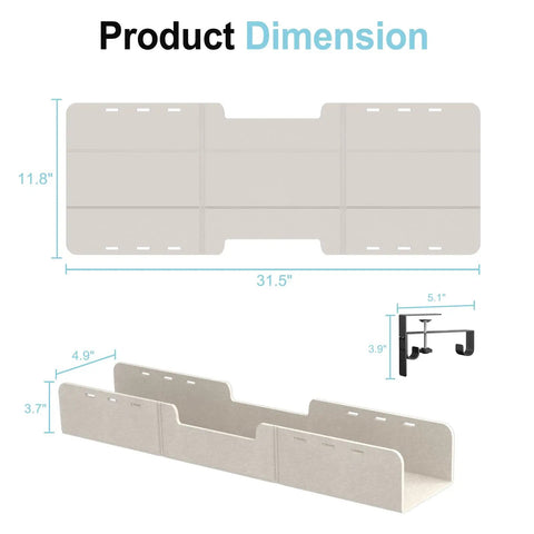 Under Desk Cable Management Tray No Drill Upgrade Thickened Felt Cord Organizer dimensions with clamp or screw mount details.