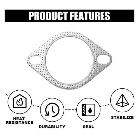 Two Pack 2.5 Inch Exhaust Flange Gasket With Two Bolts, High Temperature Reinforced Seal For Cars, showing product features