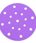 100 Piece 6 Inch Wet Dry Hook And Loop Sanding Disc Assortment featuring 320 grit, purple sanding disc with holes for dust collection.