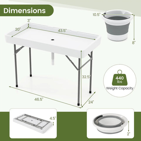 Dimensions of Portable Folding Ice Cooler Table With Drain And Satin Skirt Matching Foldable Bucket Bev Station