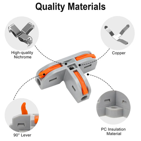 30 Pack Heavy Duty 3 Way Lever Wire Connectors Push In Electrical Splice Terminal Block showing quality materials like PC insulation and copper.