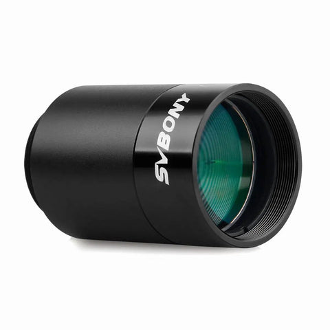 1.25 Inch 0.5x Focal Reducer For Telescope With C Mount Adapter To CCD Camera lying on its side showing lens
