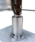 Close-up of the heavy duty 550W belt sander's solid metallic base and motor connection for reliable performance in any workspace.