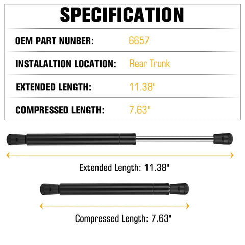 Specifications for Dodge Challenger 2008 To 2018 Rear Trunk Lift Support Shocks Gas Spring Struts 6657 2 Pack