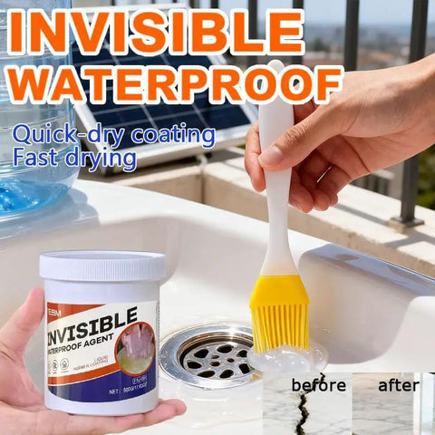 Ditch The Drip For Good With This Killer Clear Liquid Rubber Sealant That Brushes Slick And Stays Fully Waterproof For Indoor Or Outdoor Fixes Anytime, 500g jar shown with brush in use for waterproofing.
