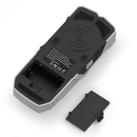 Stud Detectorstud Finder Depth Recognition LCD Display Audio Alarm showing the back view with battery compartment and texture.