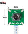 Global Shutter Raspberry Pi Camera Module With 1.58MP IMX296 Sensor, front view, green circuit board and lens visible.