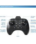 Black remote control for 2.4G RC Plane With Barometric Altitude Hold, Easy One-Touch Takeoff And Landing, labeled buttons, diagram