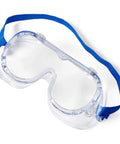 Kid Friendly Safety Goggles For Science And School Projects, lightweight protective eyewear, clear lenses, blue strap.