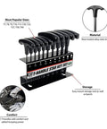 Cool Star Shaped T Handle Hex Key Tool Set For Metric And Imperial Sizes Perfect For Vehicle Maintenance Or DIY House Repairs With Strong Grip To Loosen Tight Fasteners Easily Without Breaking A Sweat. 10-piece T-handle star key set on rack, heat-treated alloy steel
