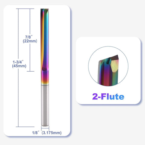 10 Pack CNC Straight Router Bits 1/8 Inch Shank 2 Flute Carbide Straight Milling Cutter With DLC Coating 22mm Cutting Length 45mm Overall Length For MDF PVC Acrylic Chipboard And Woodworking