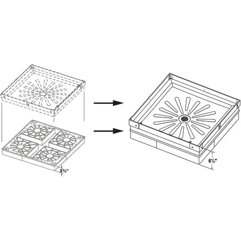 Diagram showing assembly of Durastall Extended Base Kit White Elevates Shower Base 2.75 Inches For Durastall 80 And 140.