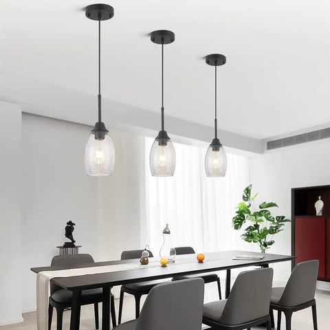 Black Seeded Glass Mini Pendant Light Adjustable Pendant Fixtures With Handblown Seeded Glass Shade For Dining Table Kitchen