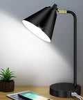 3 Way Dimmable Touch Desk Lamp With 2 USB Ports And AC Outlet, Bedside Nightstand Reading Light, Farmhouse Black Table Lamp