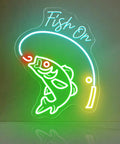 Neon Fishing Sign With Green Fish And Ice Blue Lemon Rods USB Powered Acrylic Wall Art for bedroom or man cave