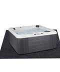 Beefy Oversized Hot Tub Mat For Spas Large 90.6 Inches By 78.7 Inches Felt Top With PVC Backing under a hot tub on a deck.