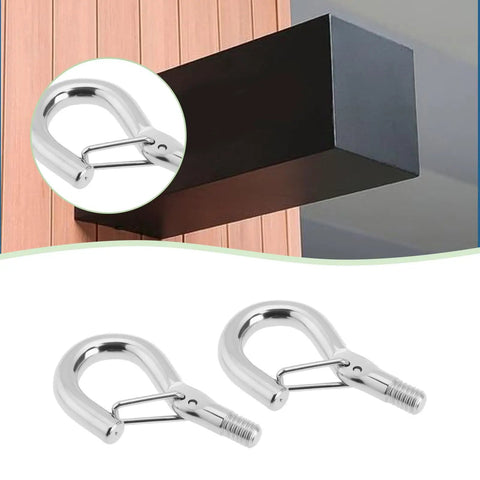 10 Pack M4 Screw Hanging Hook With Spring Buckle Eye Hook For Lights And Signs, DIY Go To Mounting Gear With Metric Internal Threads M4, 32mm Long, 18mm Wide, 4mm Thread Diameter, 10mm Hook Width, silver iron hook