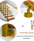 Heavy Duty Wrought Iron Banister Guardrail Spindle Post With 270 Degree Adjustable Flat Brackets Side Mount Railing Column Kit For Porch Deck Steps Stairs Handrail Powder Coated Scratch Resistant Gold 95 Cm with mounting detail.