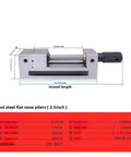 Manual Flat Right Angle Vise For Woodworking And Metalworking, Versatile Clamp With V Shaped Holder, size and dimensions shown.
