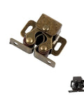 Sturdy 15 Piece Double Roller Cabinet Latch Kit With Integrated Screws For Easy Automatic Cupboard And Drawer Door Latching Secure Fitting For Kitchen Cabinets And Storage Units In Cool Modern Style  close up view of bronze latch with rollers.