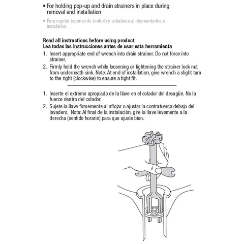 Instructions for using 4 Sided Pop Up And Drain Strainer Wrench For Bathroom Sinks Keeps Pop Up Drains From Rotating During Install
