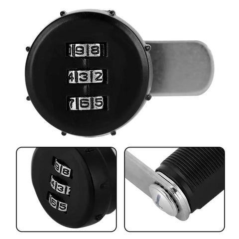 3 Digit Combination Cam Lock Zinc Alloy Cabinet Lock No Screw Needed Easy Install showing front and side views